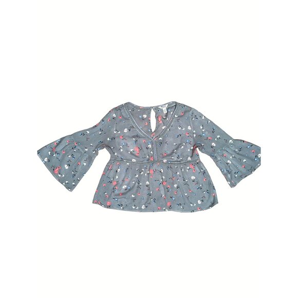 Arizona Jean Company Bell Sleeve Gray Floral All Rayon Crop Top Blouse Size S - Picture 7 of 9